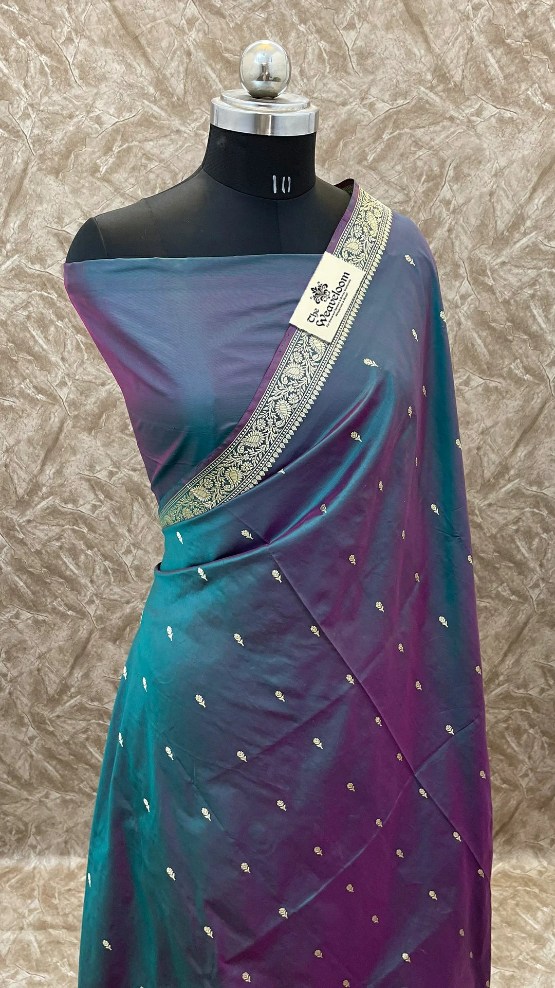 Bottle Green Dual Tone Pure Katan Silk Banarasi Saree with Zari Border by The Weaveloom
