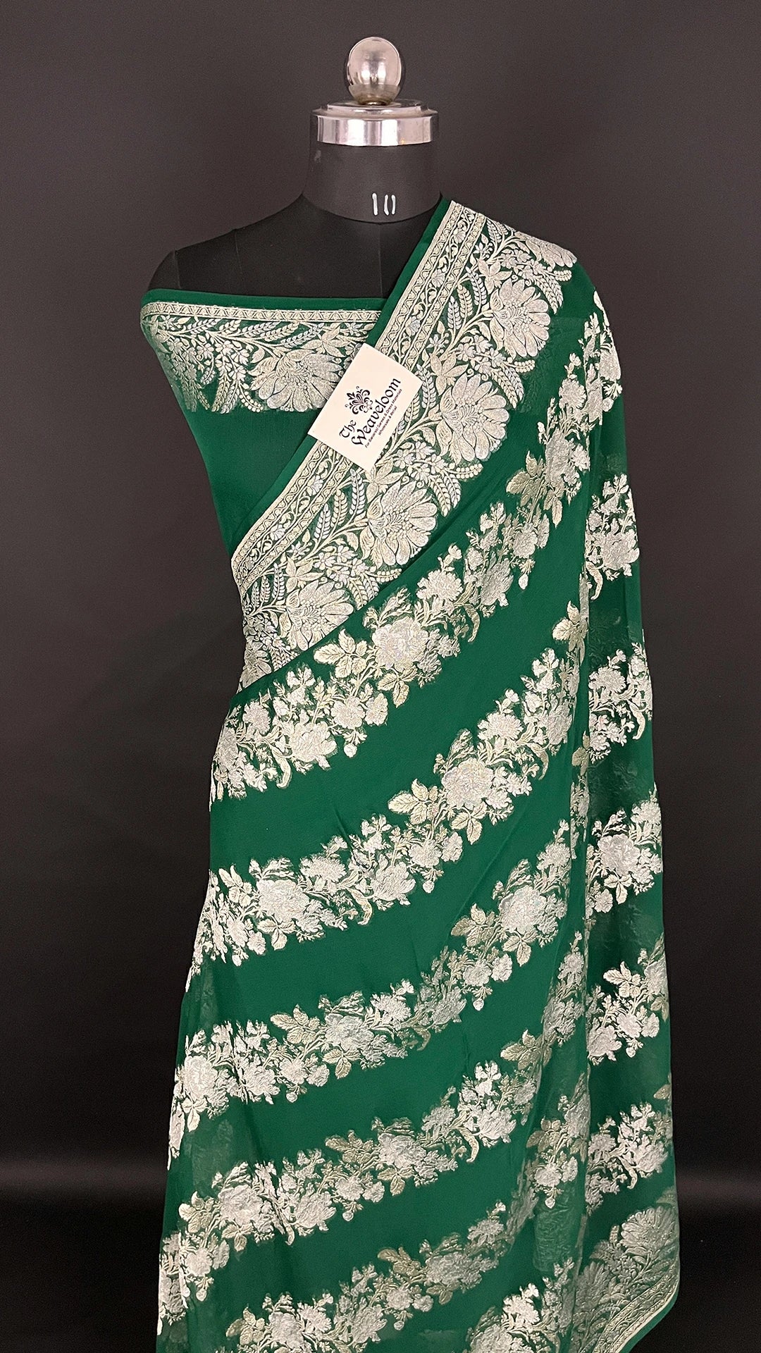 Bottle Green Khaddi Georgette Pure Banarasi Saree Sona Rupa Water Zari – The Weaveloom