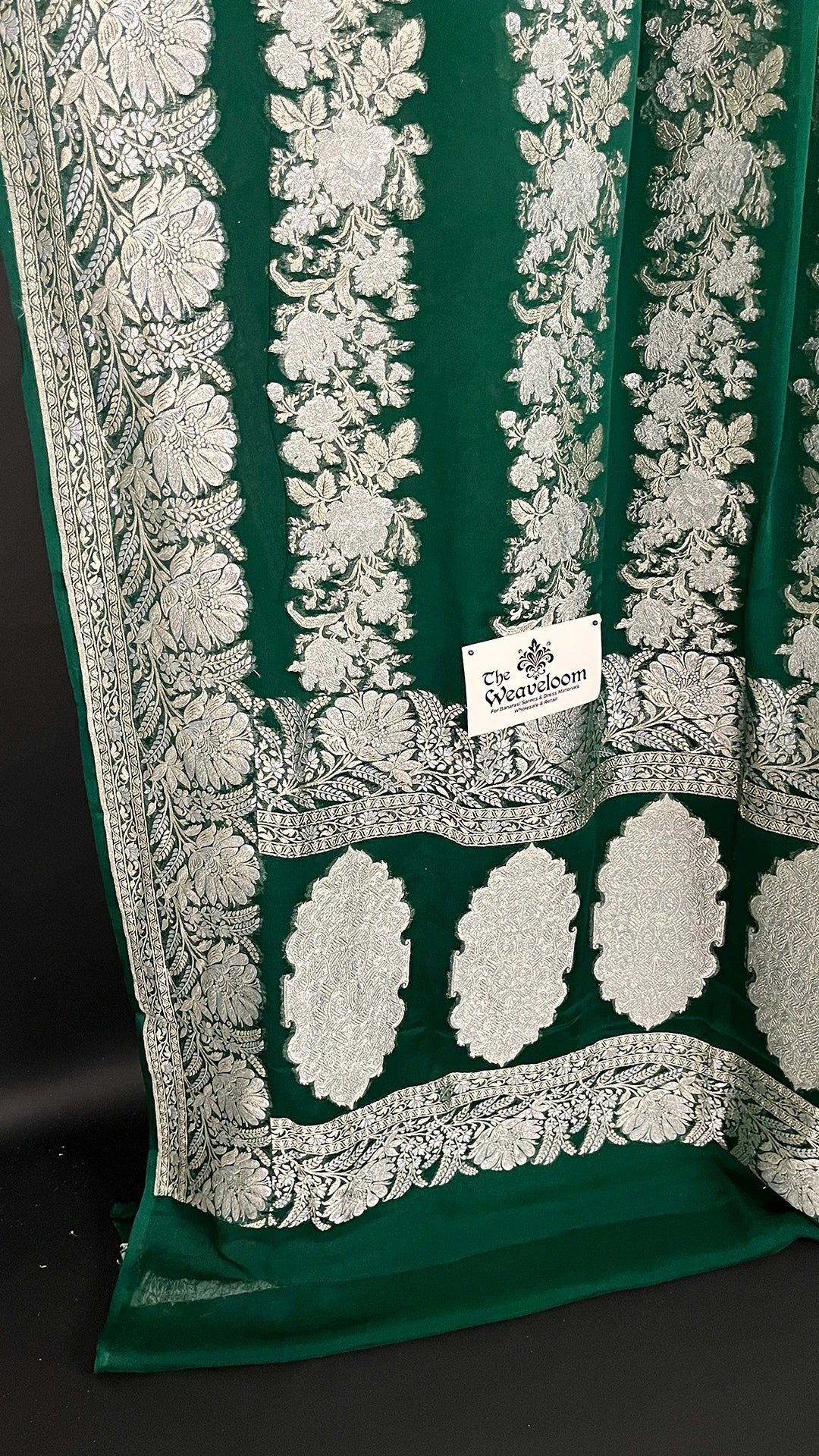 Bottle Green Khaddi Georgette Pure Banarasi Saree Sona Rupa Water Zari – The Weaveloom