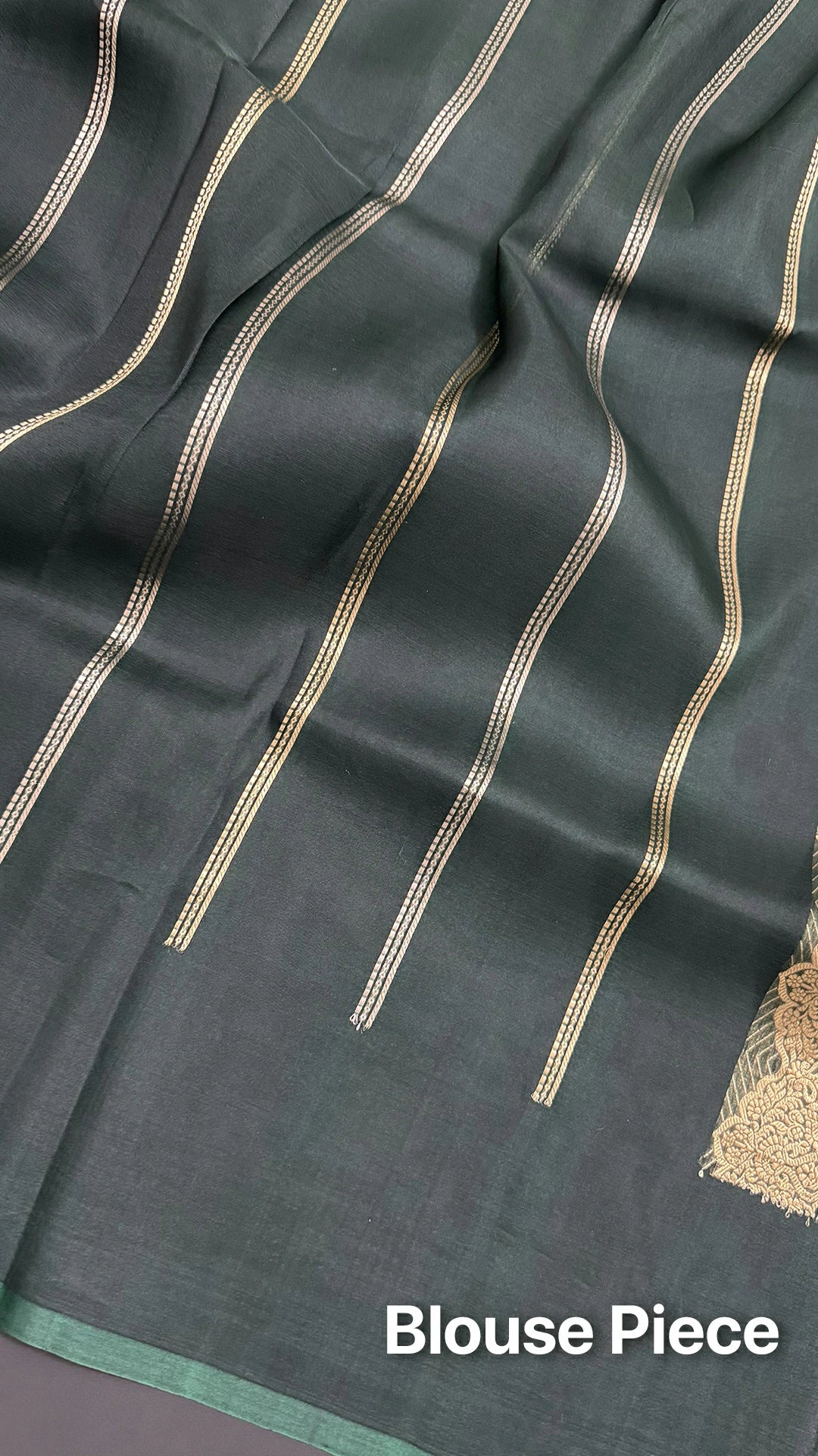 Bottle Green Kora Silk Handloom Pure Banarasi Saree with Sona Rupa Zari Buti and Rich Border by The Weaveloom