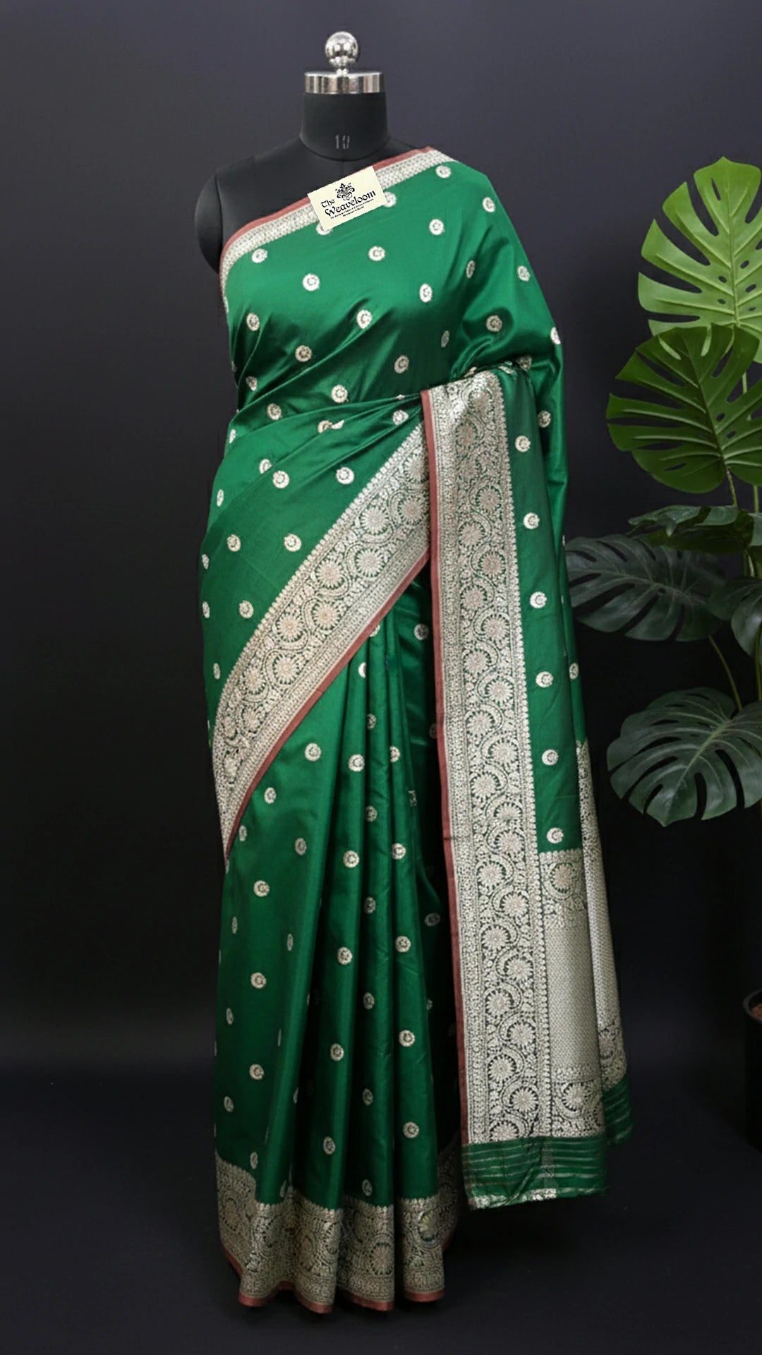 Bottle Green Pure Katan Silk Chand Tara Handloom Banarasi Saree with Sona Rupa Zari by The Weaveloom