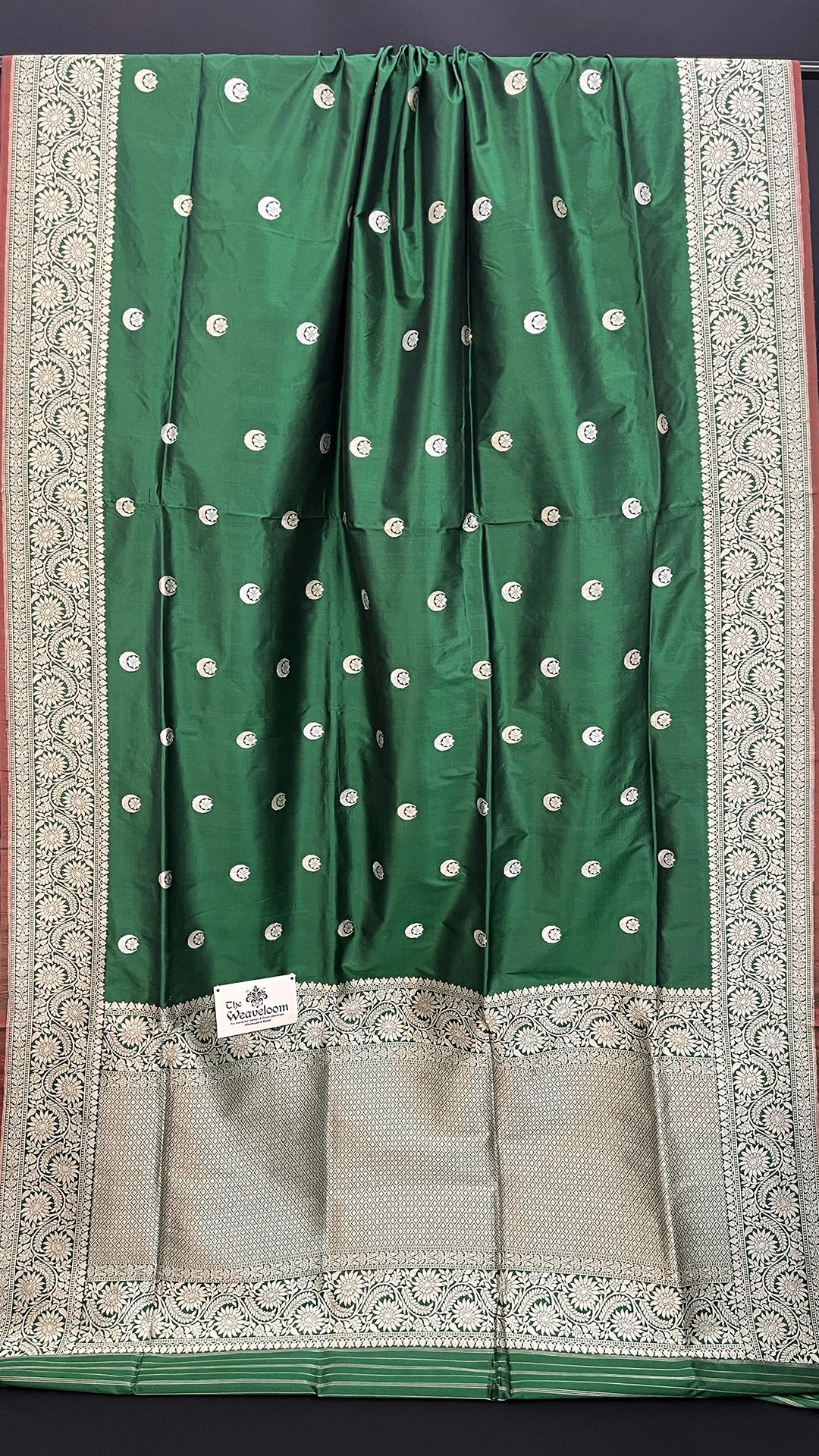 Bottle Green Pure Katan Silk Chand Tara Handloom Banarasi Saree with Sona Rupa Zari by The Weaveloom