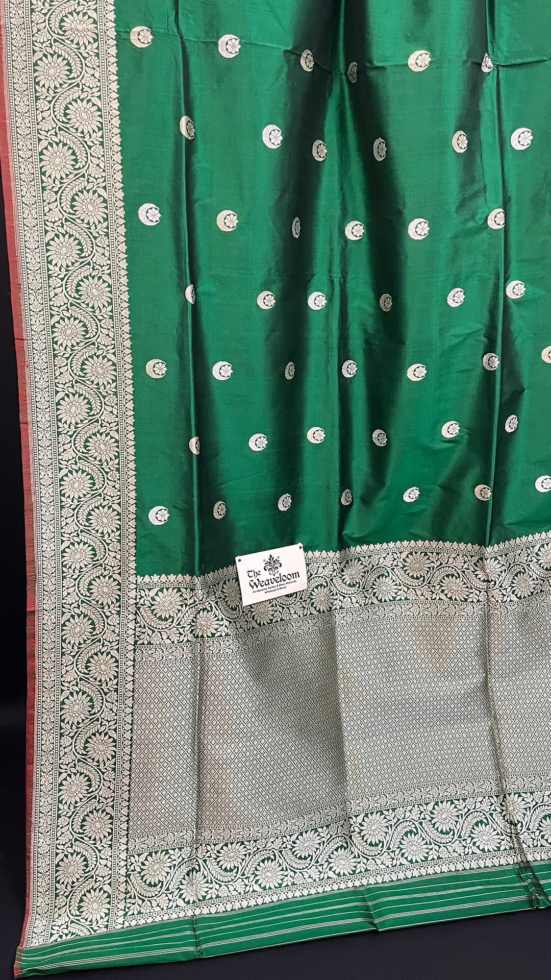 Bottle Green Pure Katan Silk Chand Tara Handloom Banarasi Saree with Sona Rupa Zari by The Weaveloom