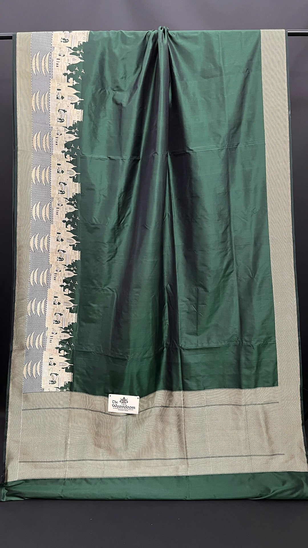 Bottle Green Pure Katan Silk Handloom Kashi Ghat Pattern Banarasi Saree by The Weaveloom