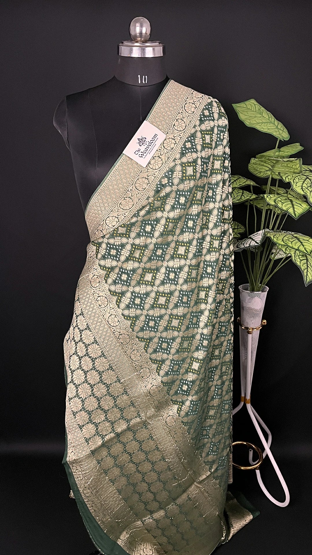 Bottle Green Pure Viscose Georgette Bandhej Meenakari Style Dupatta - The Weaveloom