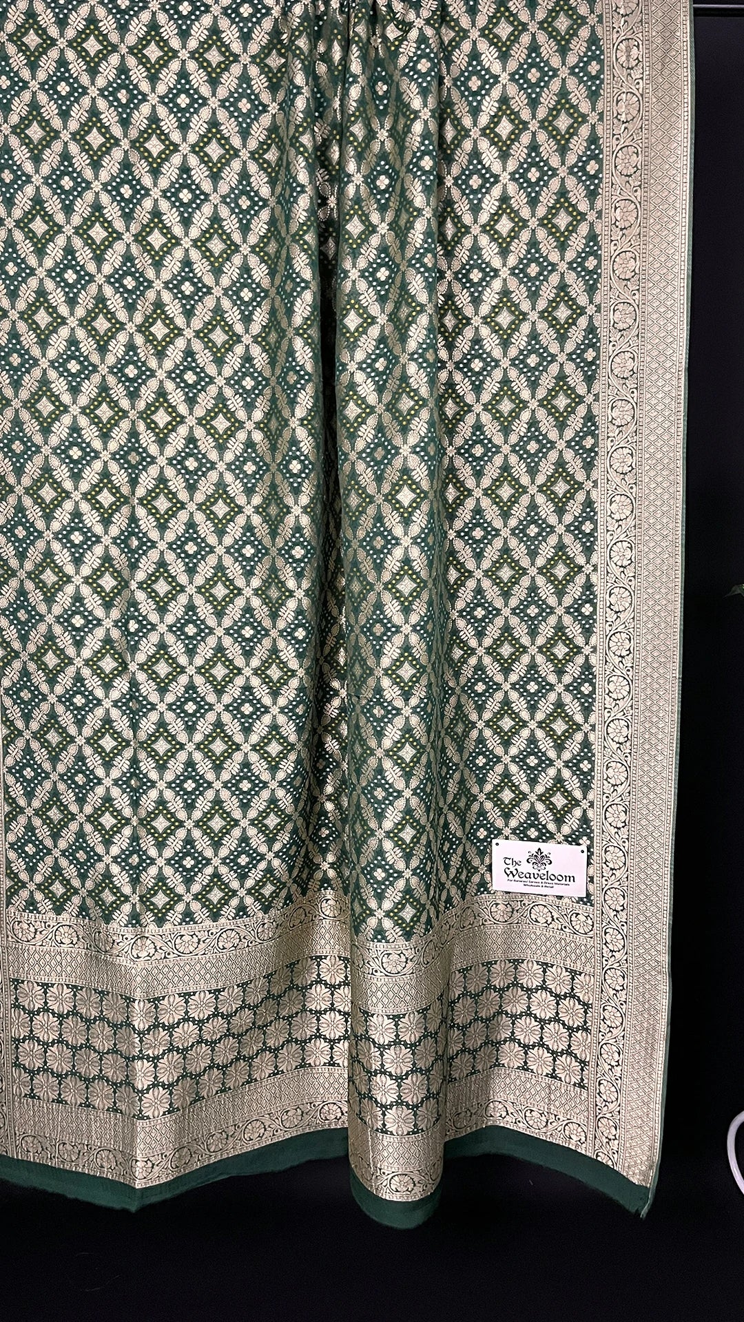 Bottle Green Pure Viscose Georgette Bandhej Meenakari Style Dupatta - The Weaveloom