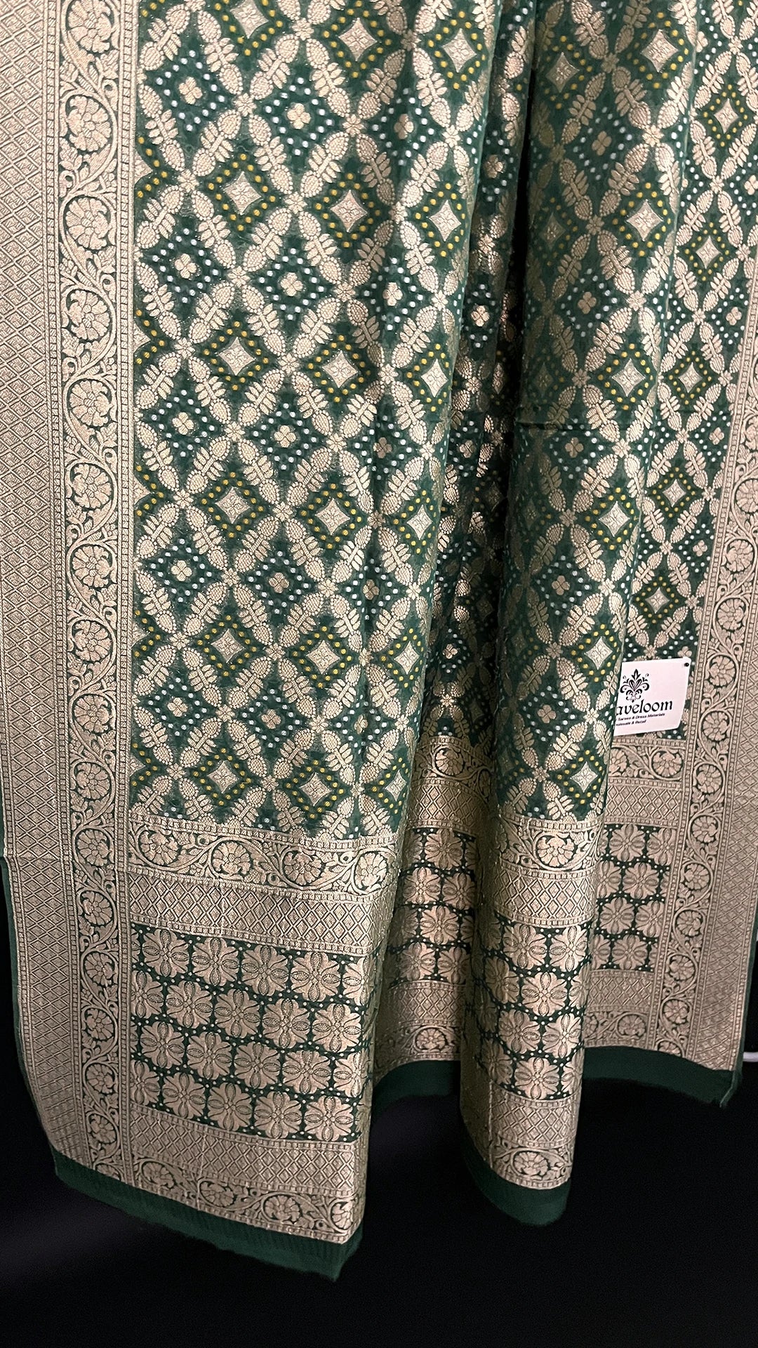 Bottle Green Pure Viscose Georgette Bandhej Meenakari Style Dupatta - The Weaveloom