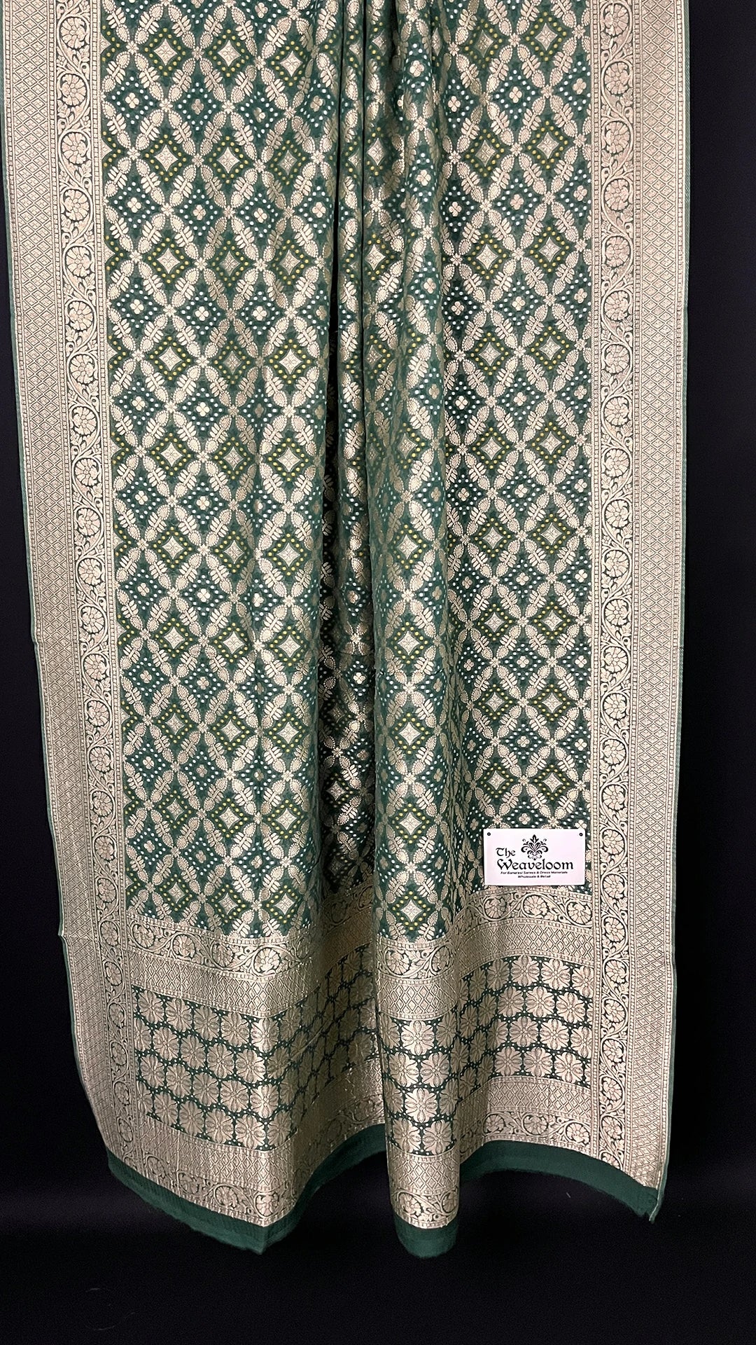 Bottle Green Pure Viscose Georgette Bandhej Meenakari Style Dupatta - The Weaveloom