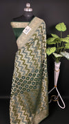 Bottle Green Viscose Georgette Pure Banarasi Saree Bandhej Meenakari – The Weaveloom