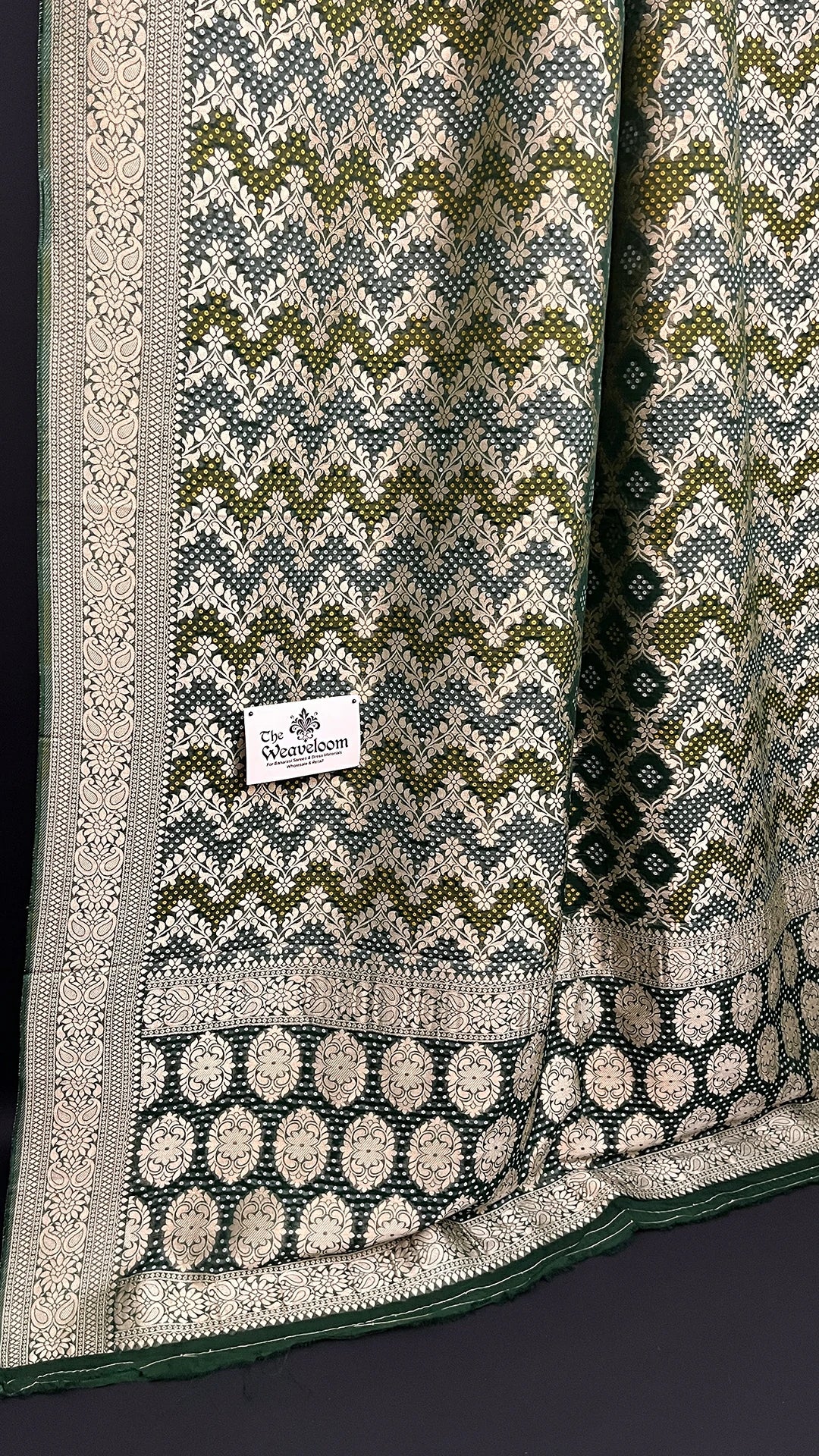 Bottle Green Viscose Georgette Pure Banarasi Saree Bandhej Meenakari – The Weaveloom