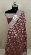 Brown Khaddi Georgette Pure Banarasi Saree with Sona Rupa Water Zari The Weaveloom