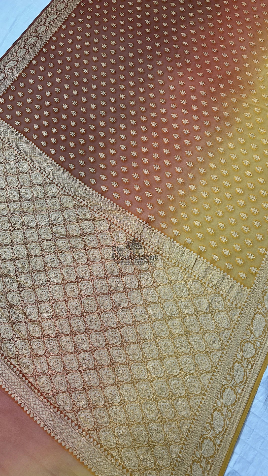 Brown Ombre Buti Crepe Georgette Pure Banarasi Saree by The Weaveloom