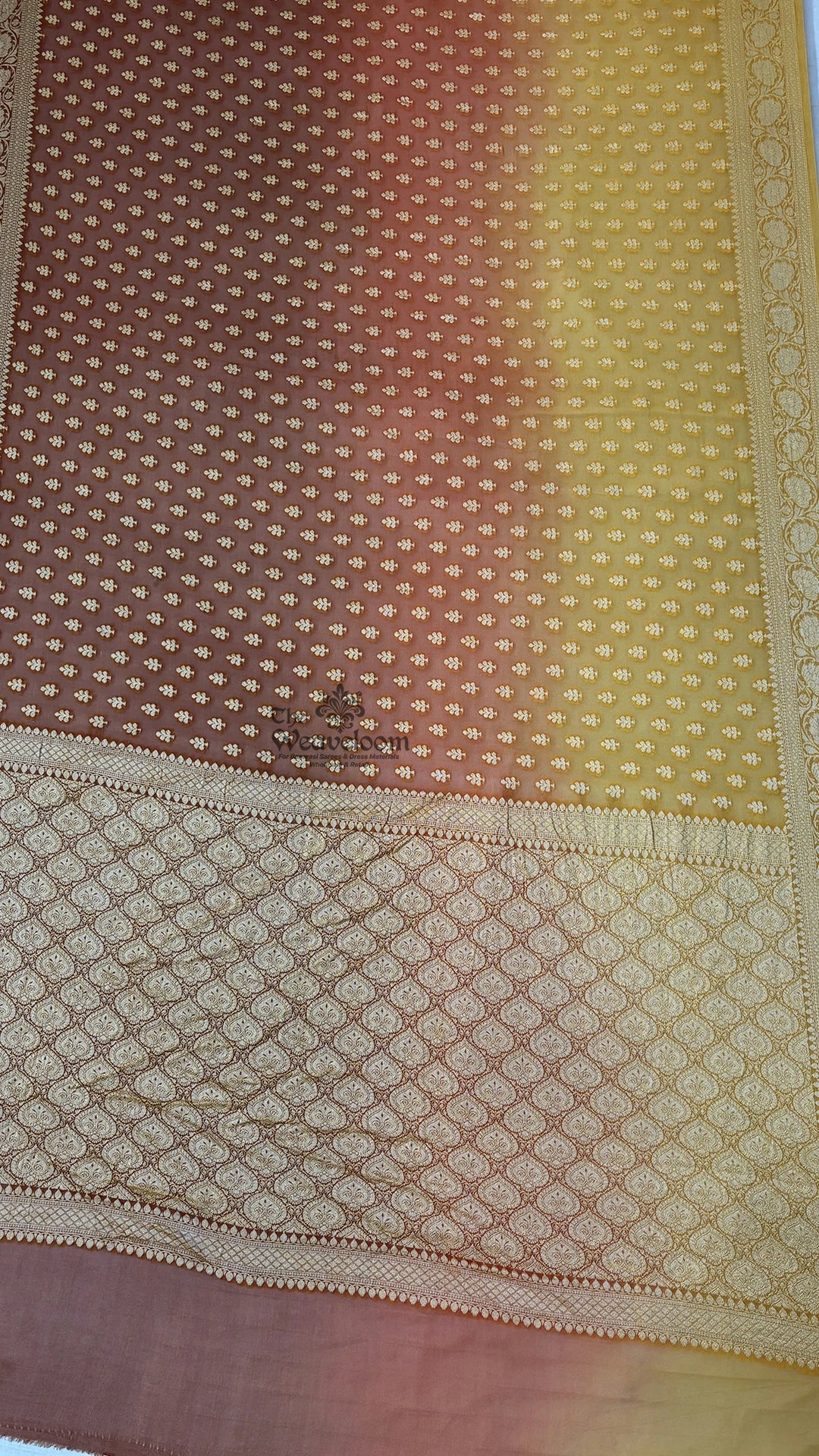 Brown Ombre Buti Crepe Georgette Pure Banarasi Saree by The Weaveloom