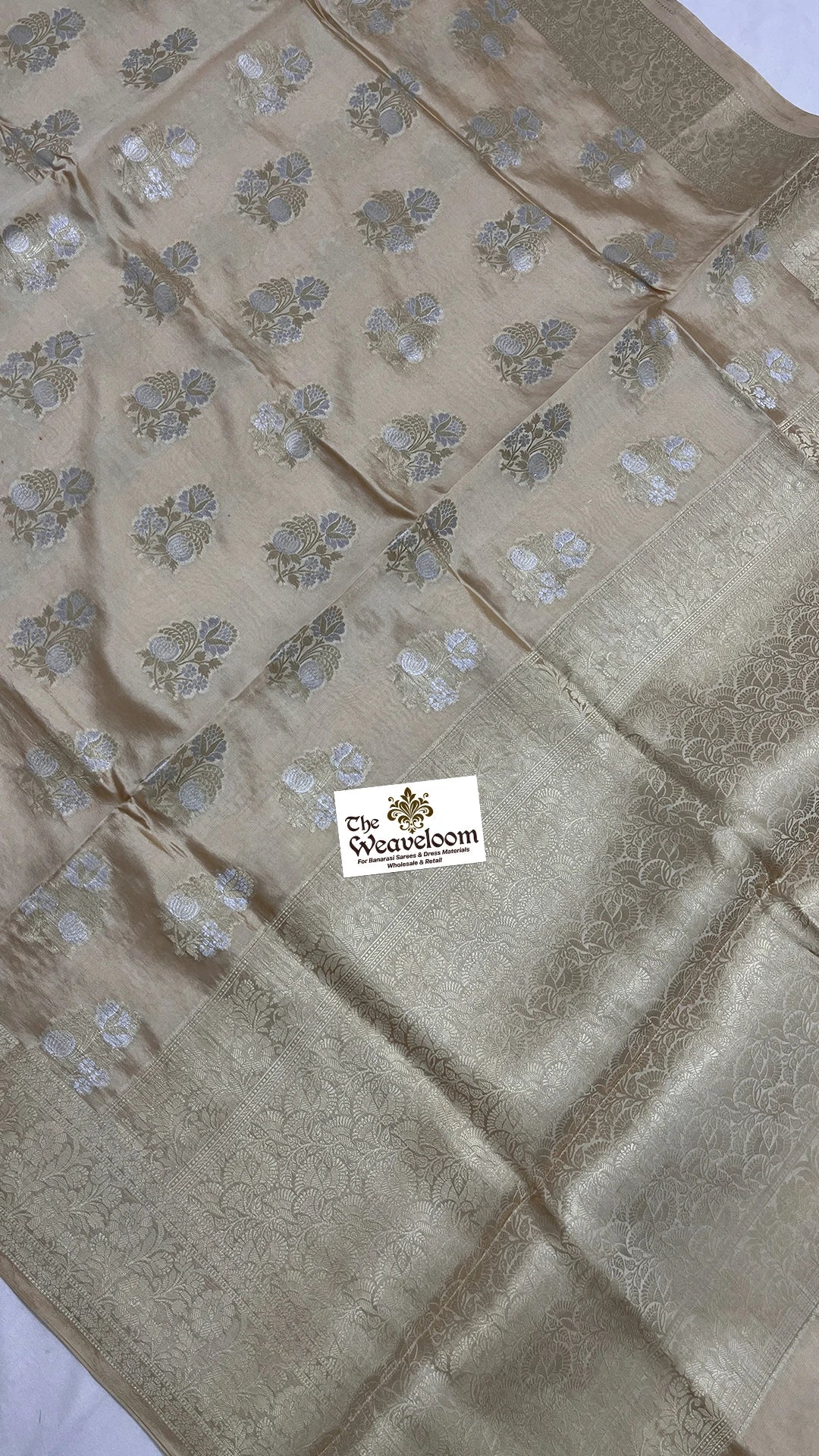 Champagne Gold Floral Buti Tussar Dupion Silk Pure Banarasi Saree by The Weaveloom