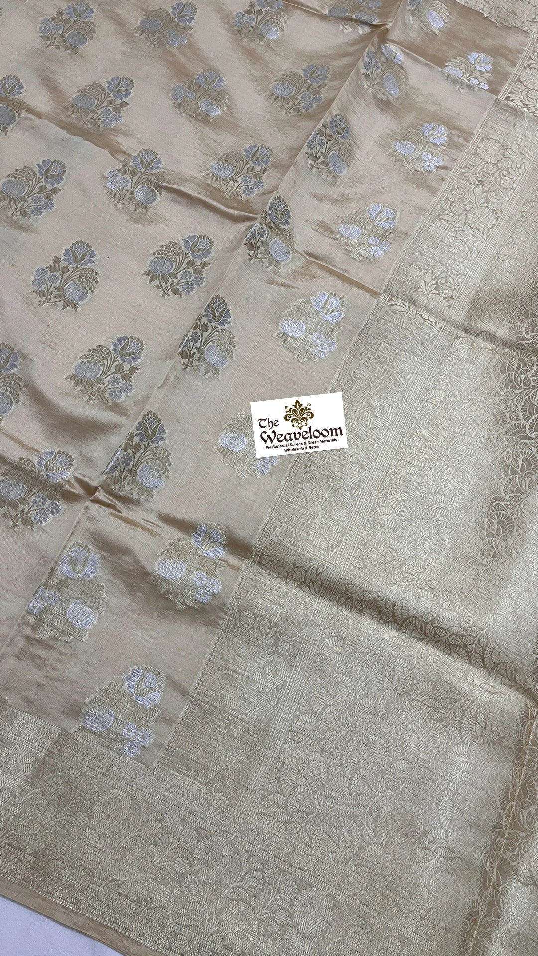 Champagne Gold Floral Buti Tussar Dupion Silk Pure Banarasi Saree by The Weaveloom