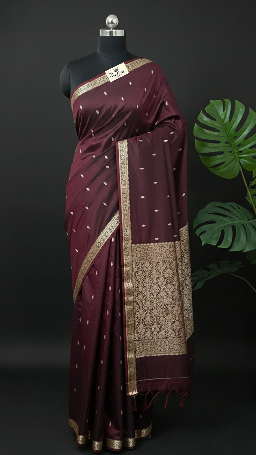 Coffee Black Dual Tone Pure Katan Silk Handloom Banarasi Saree with Kadwa Zari Border by The Weaveloom