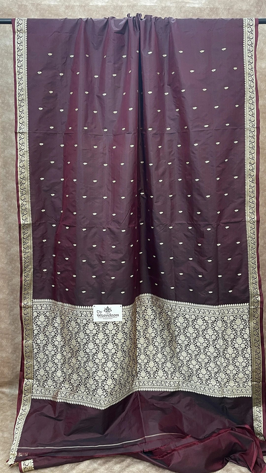 Coffee Black Dual Tone Pure Katan Silk Handloom Banarasi Saree with Kadwa Zari Border by The Weaveloom