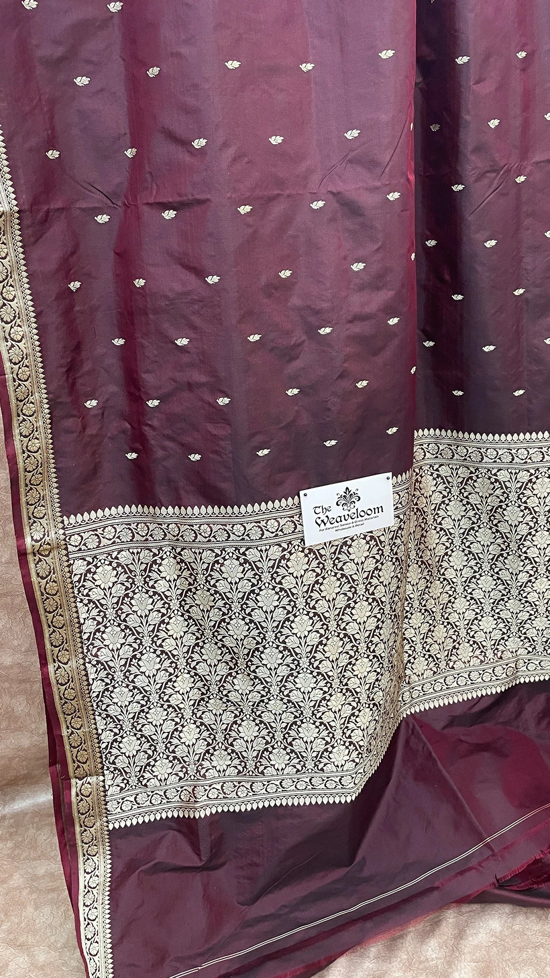 Coffee Black Dual Tone Pure Katan Silk Handloom Banarasi Saree with Kadwa Zari Border by The Weaveloom