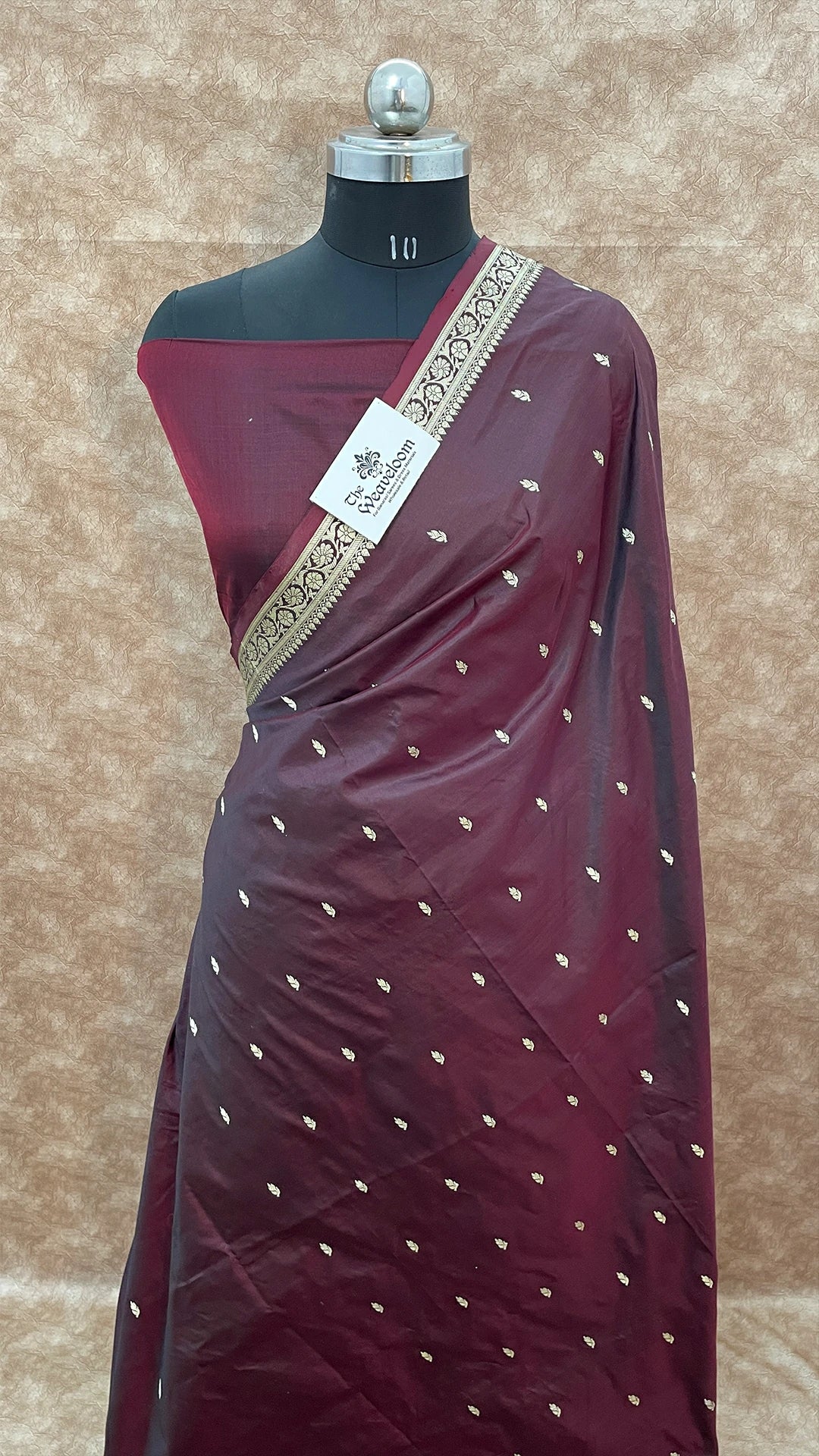 Coffee Black Dual Tone Pure Katan Silk Handloom Banarasi Saree with Kadwa Zari Border by The Weaveloom