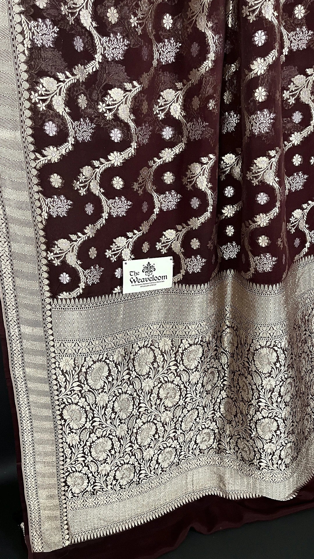 coffee-brown-khaddi-georgette-pure-banarasi-saree-sona-rupa-zari-the-weaveloom-