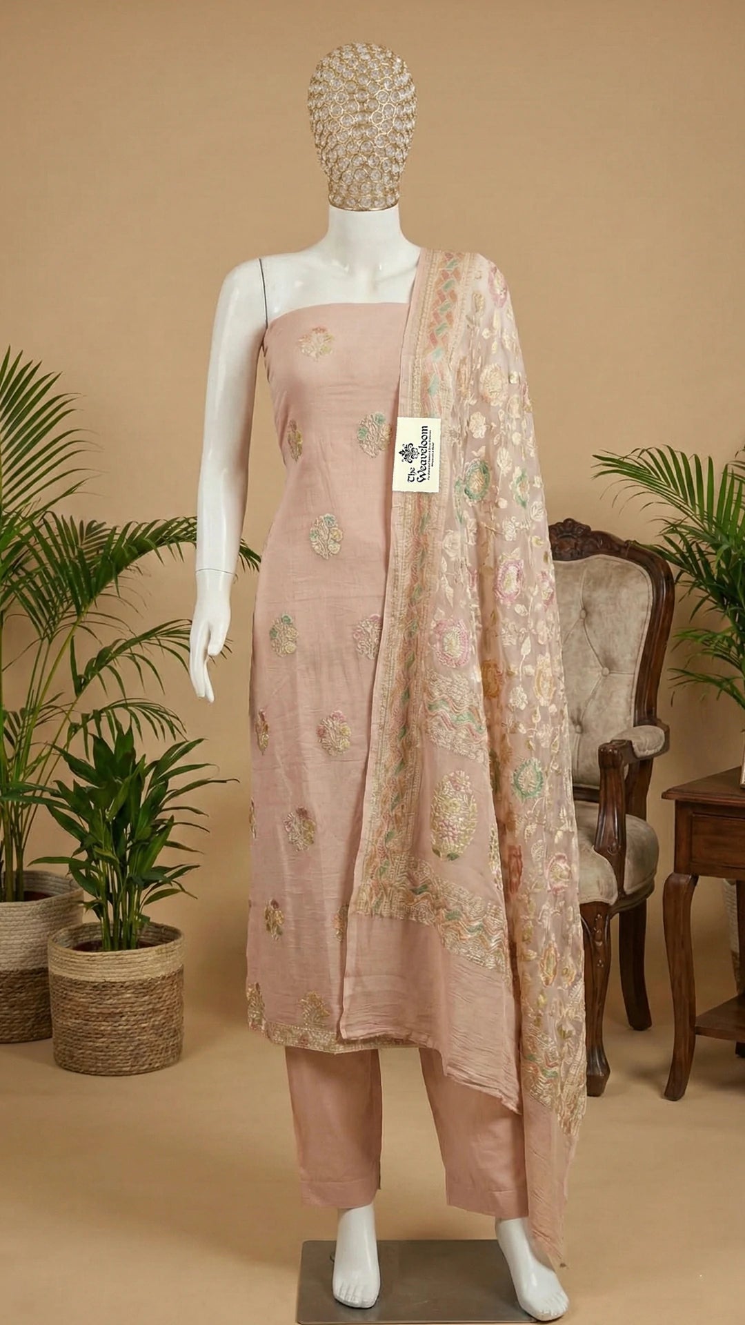 Copper Khaddi Georgette Pure Banarasi Dress Material with Water Zari Work by The Weaveloom