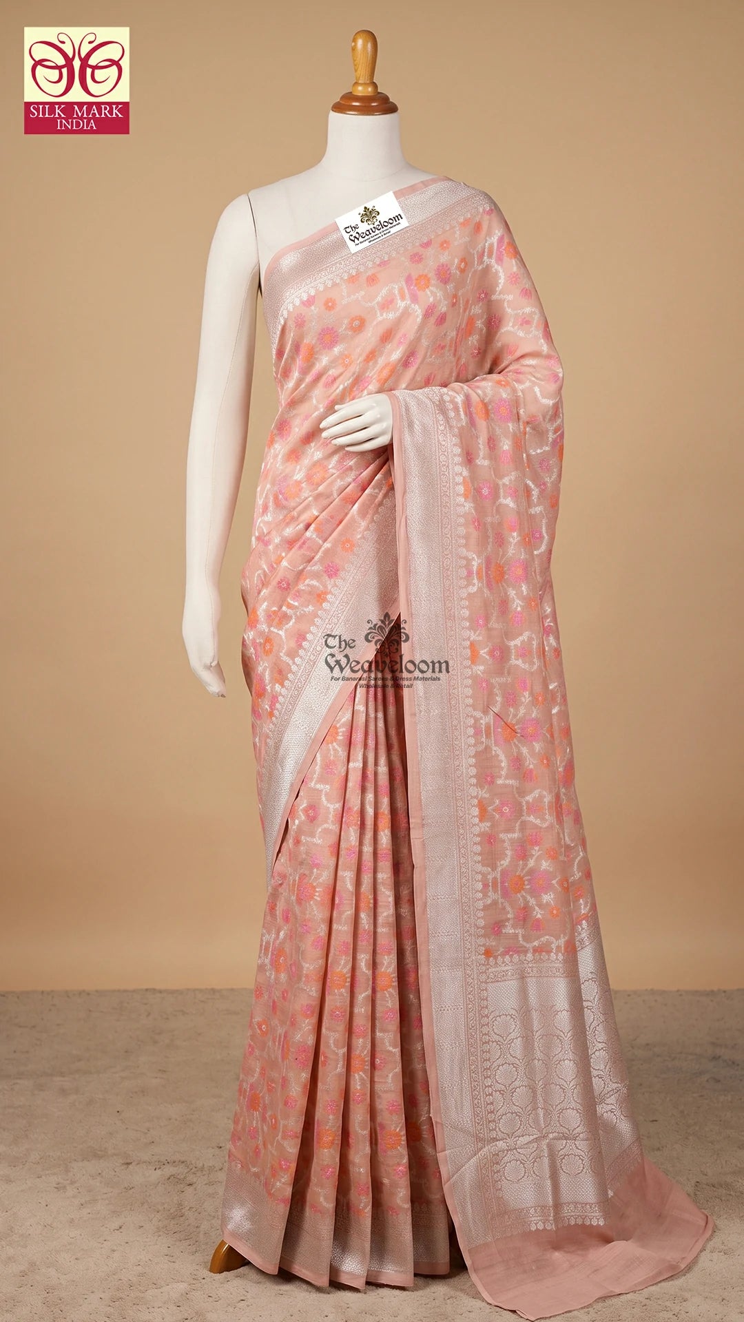 Copper Meenakari Floral Tussar Georgette Pure Banarasi Saree by The Weaveloom