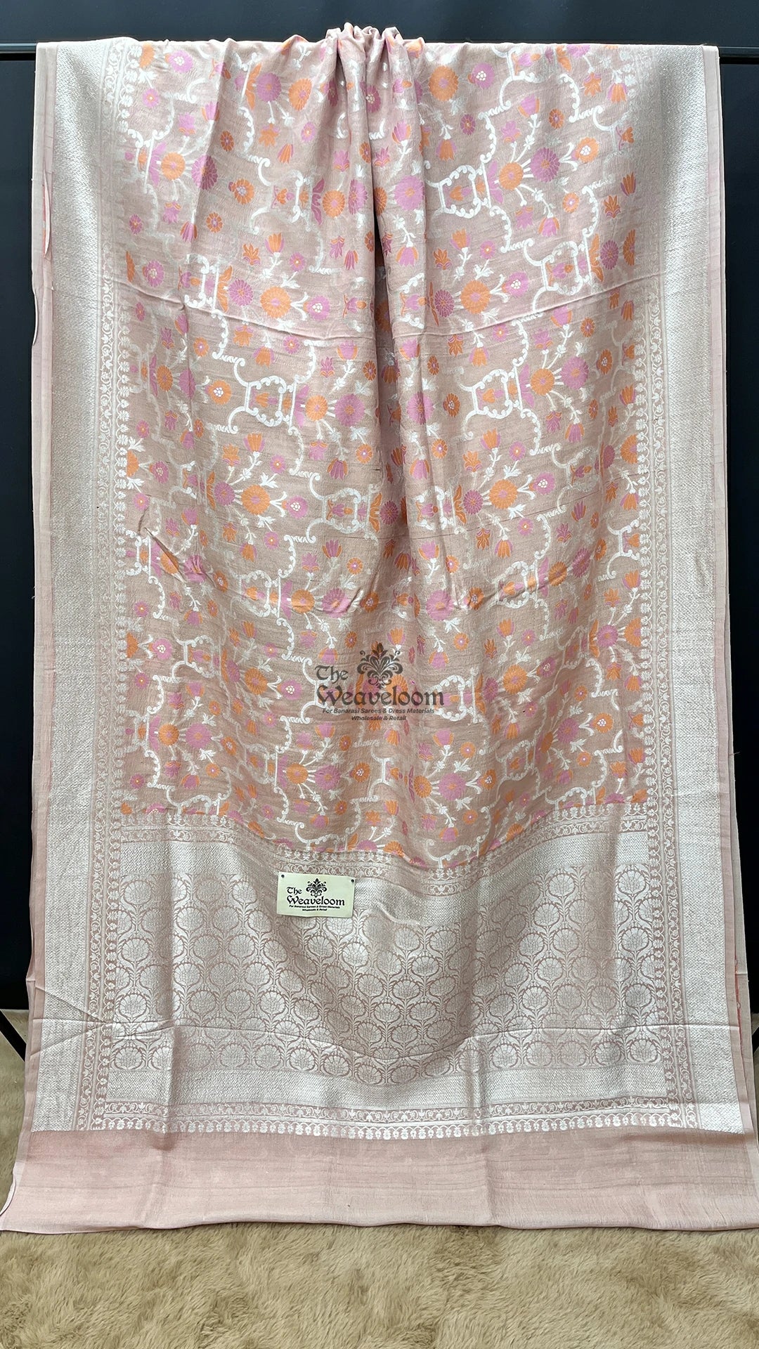 Copper Meenakari Floral Tussar Georgette Pure Banarasi Saree by The Weaveloom