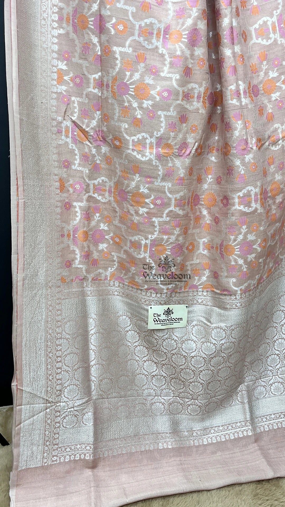 Copper Meenakari Floral Tussar Georgette Pure Banarasi Saree by The Weaveloom