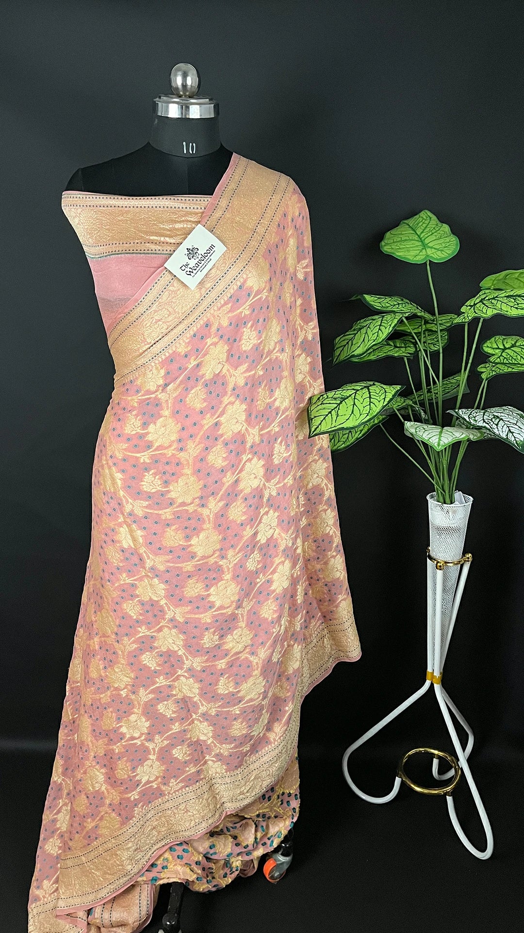 Copper Pure Crepe Georgette Banarasi Saree with Meenakari Work – The Weaveloom