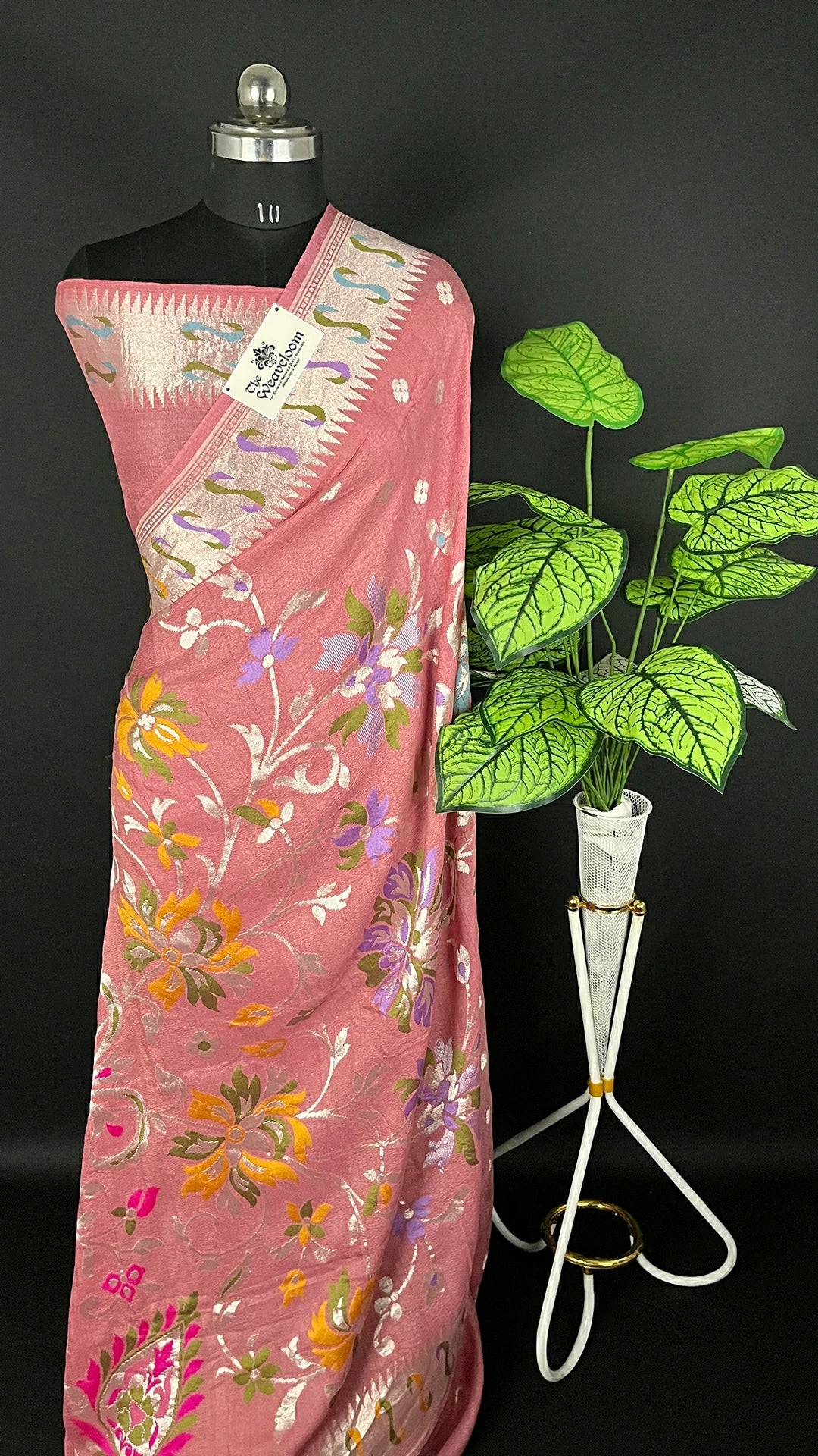 Copper Tussar Georgette Pure Banarasi Saree with Meenakari by The Weaveloom