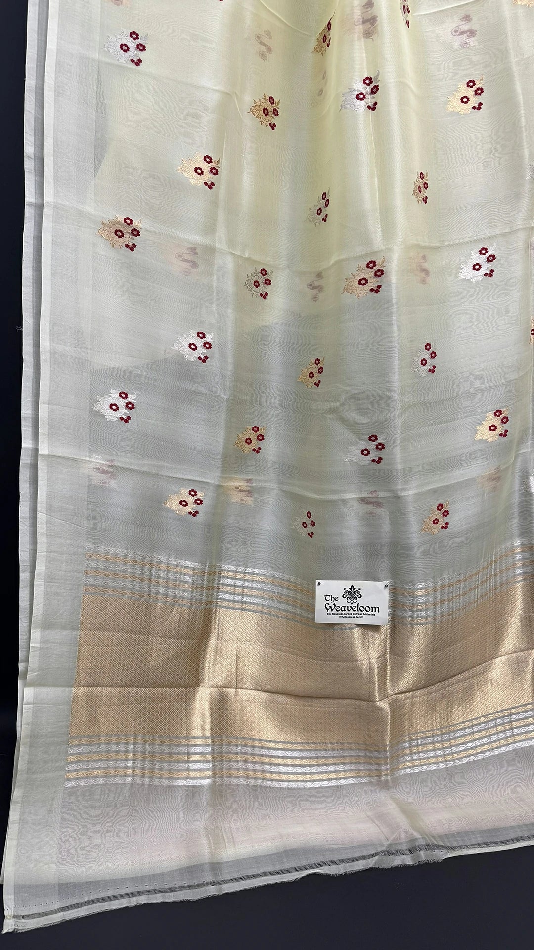 Cream Handloom Kora Silk Meenakari Banarasi Saree Kadwa Floral Buta Zari Border The Weaveloom
