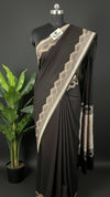 Dark Brown Pure Khaddi Georgette Banarasi Saree Handbrush Zari Pallu - The Weaveloom