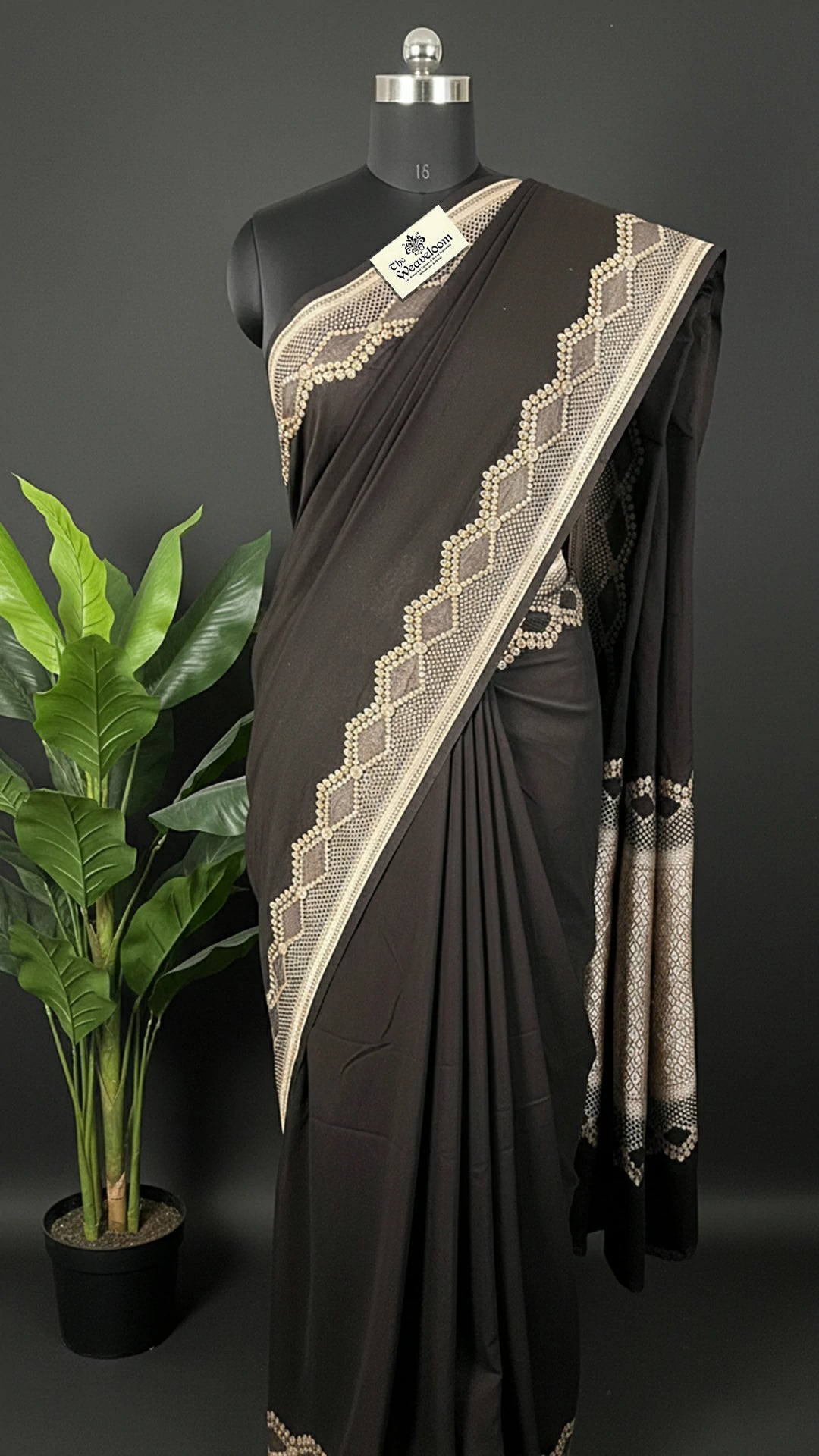 Dark Brown Pure Khaddi Georgette Banarasi Saree Handbrush Zari Pallu - The Weaveloom