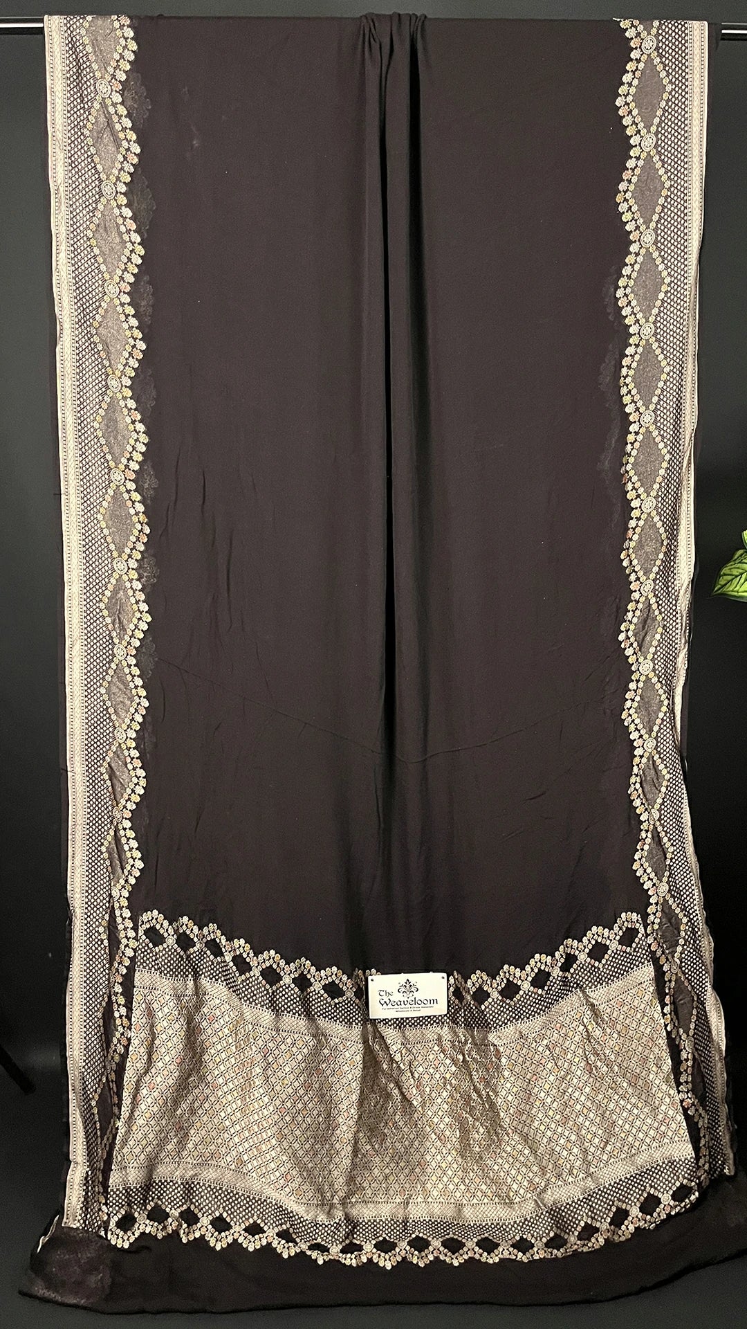 Dark Brown Pure Khaddi Georgette Banarasi Saree Handbrush Zari Pallu - The Weaveloom