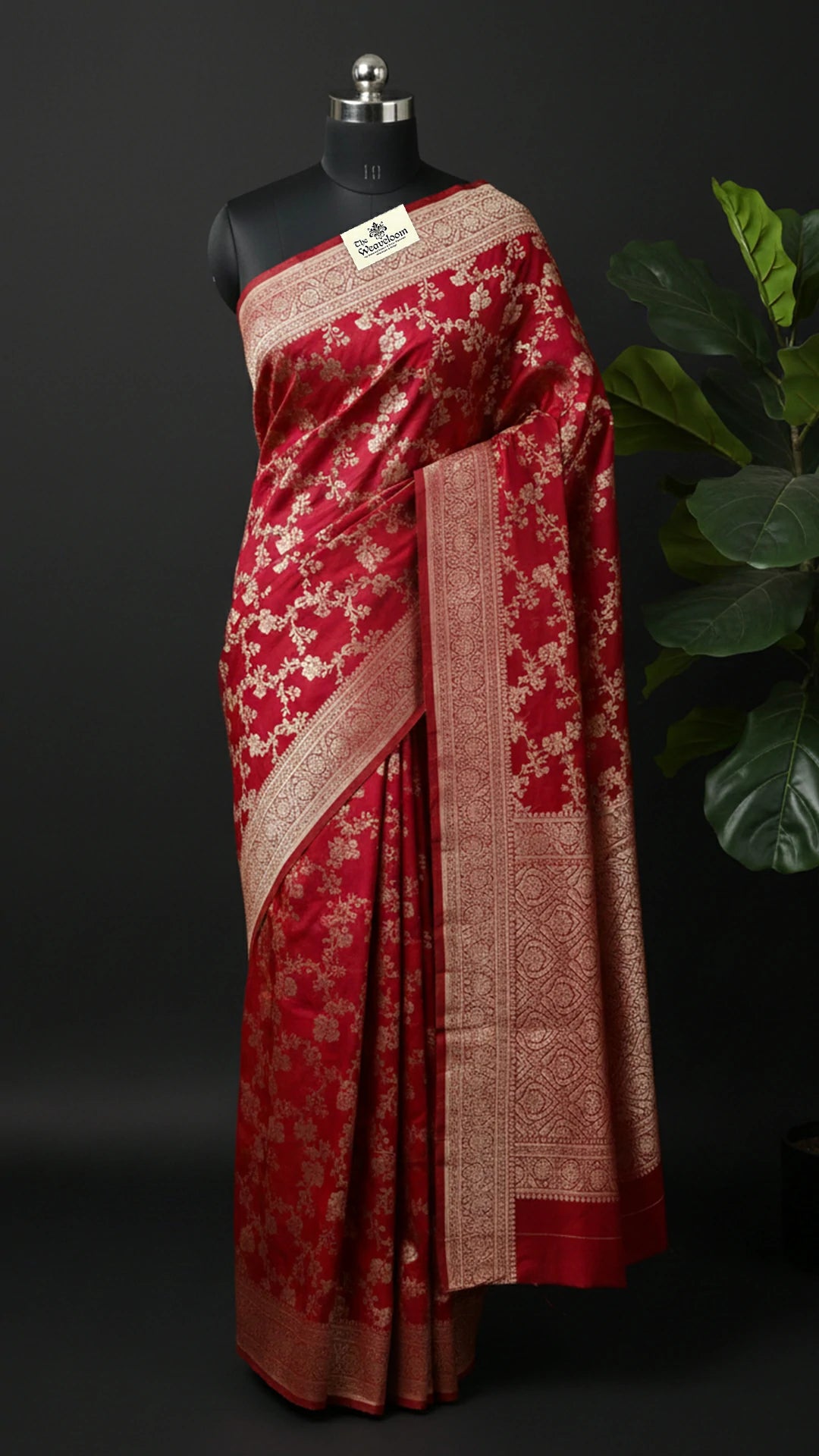 Deep Pink Pure Katan Silk Banarasi Saree with Antique Zari Jangla Work by The Weaveloom