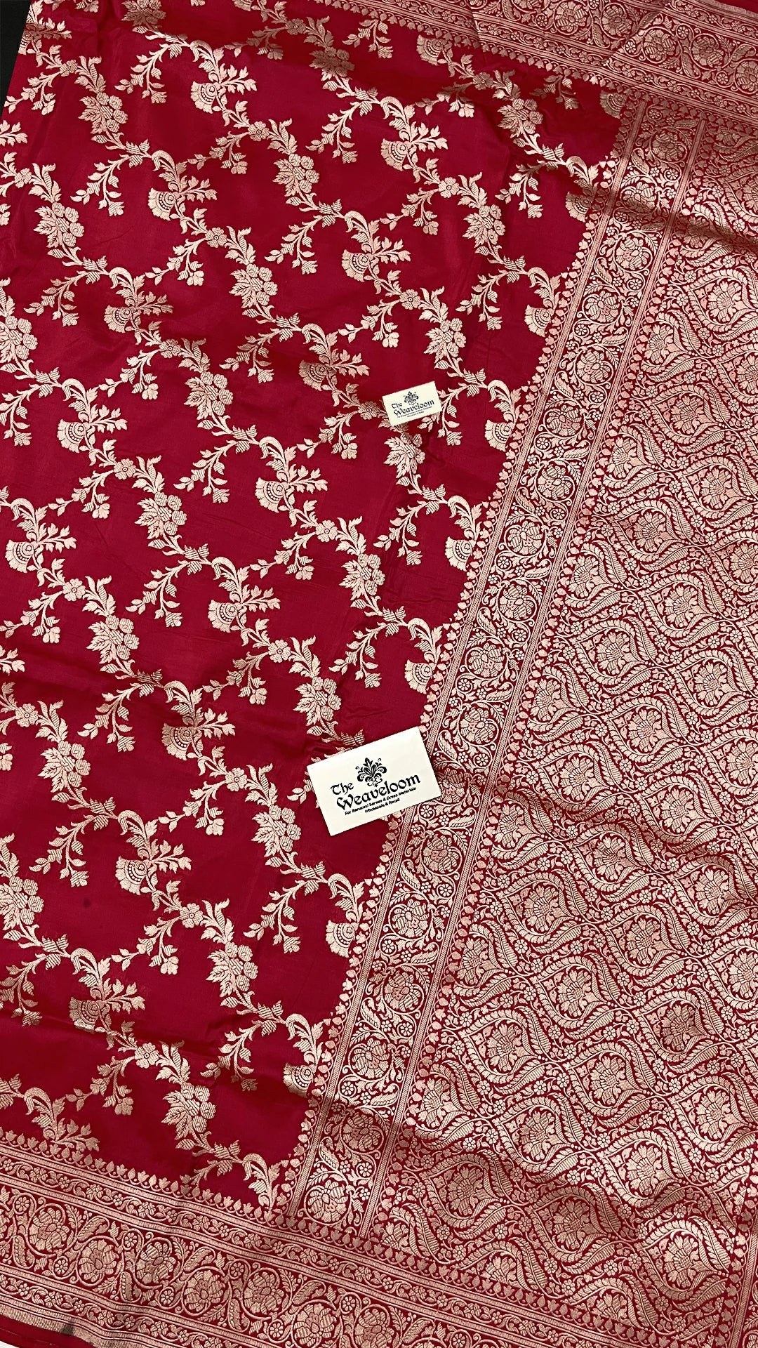 Deep Pink Pure Katan Silk Banarasi Saree with Antique Zari Jangla Work by The Weaveloom