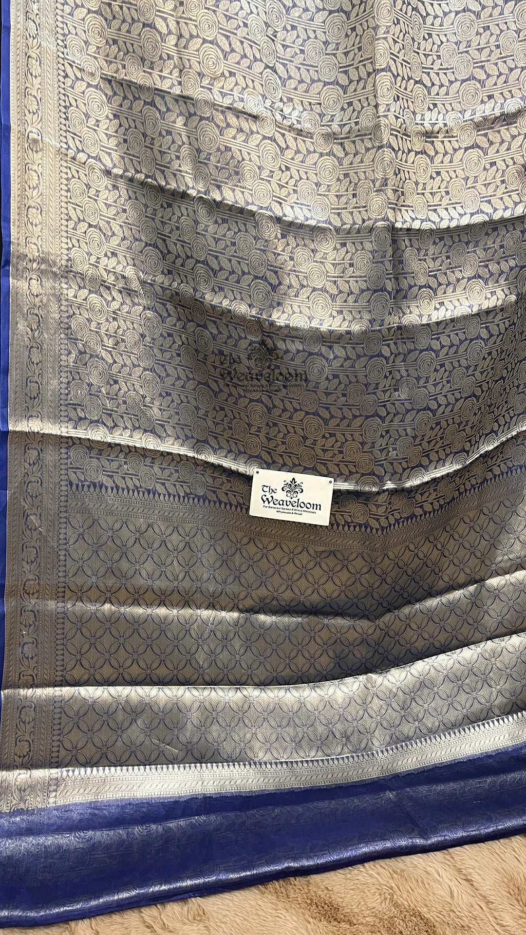 Deep purple rose motif brocade pure tissue silk Banarasi saree by The Weaveloom