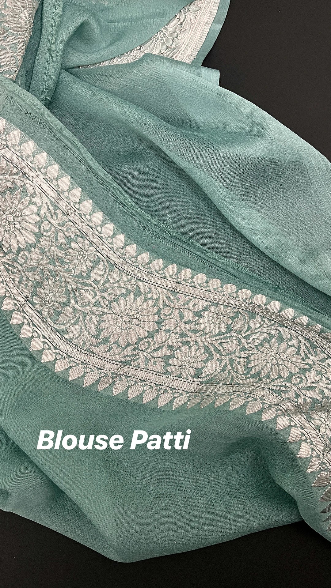 Dusty Green Khaddi Georgette Pure Banarasi Saree Silver Zari Floral Jaal by The Weaveloom