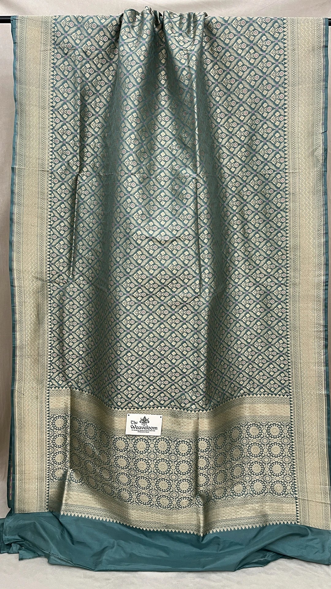 Dusty Green Pure Katan Silk Banarasi Saree with Meenakari Work by The Weaveloom