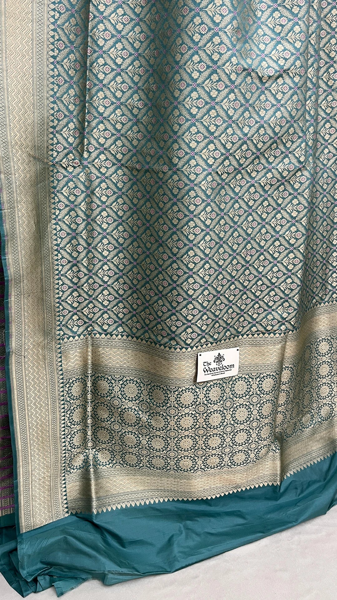 Dusty Green Pure Katan Silk Banarasi Saree with Meenakari Work by The Weaveloom