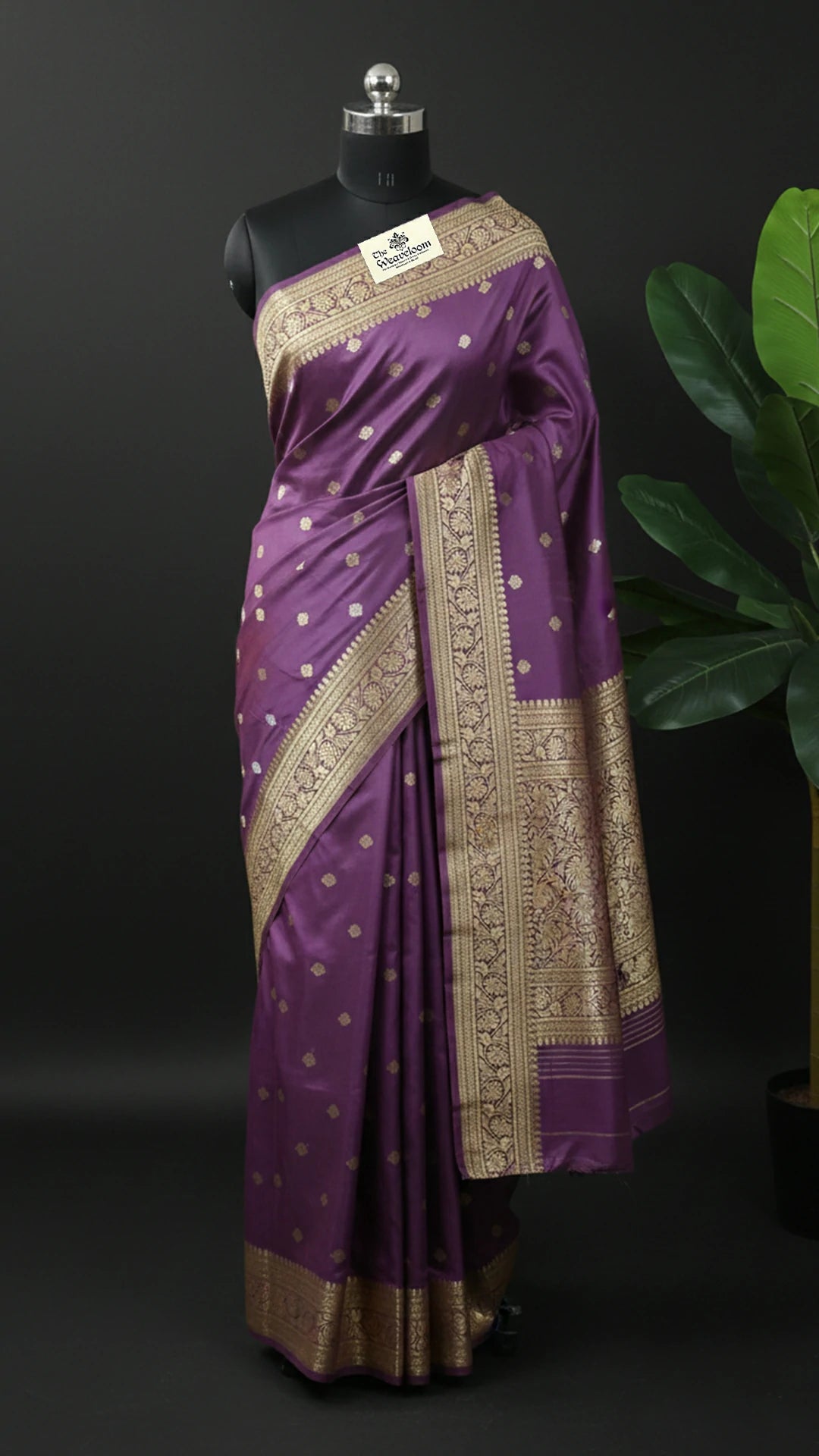 Dusty Magenta Pure Katan Silk Banarasi Saree with Sona Rupa Zari Buti by The Weaveloom
