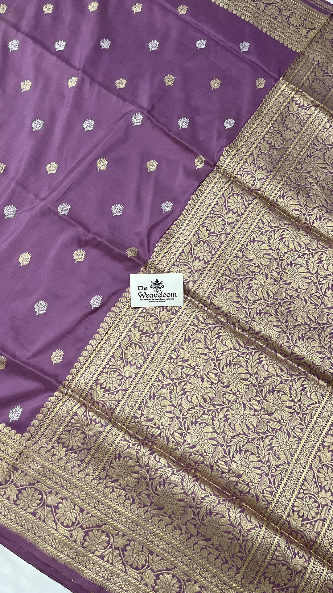 Dusty Magenta Pure Katan Silk Banarasi Saree with Sona Rupa Zari Buti by The Weaveloom