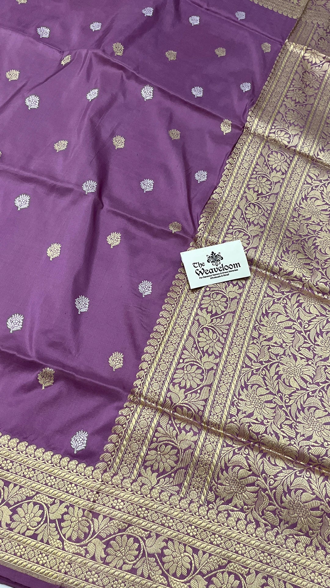 Dusty Magenta Pure Katan Silk Banarasi Saree with Sona Rupa Zari Buti by The Weaveloom