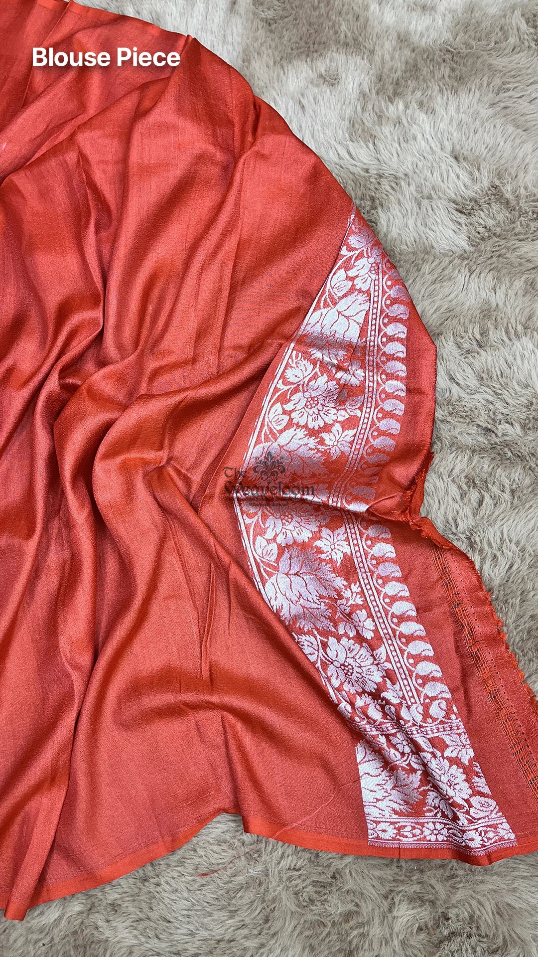 Fanta orange Meenakari floral pure Tussar Georgette Banarasi saree by The Weaveloom
