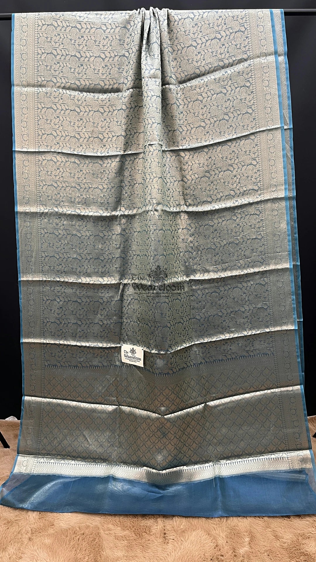 Firozi Blue Floral Brocade Tissue Silk Pure Banarasi Saree by The Weaveloom