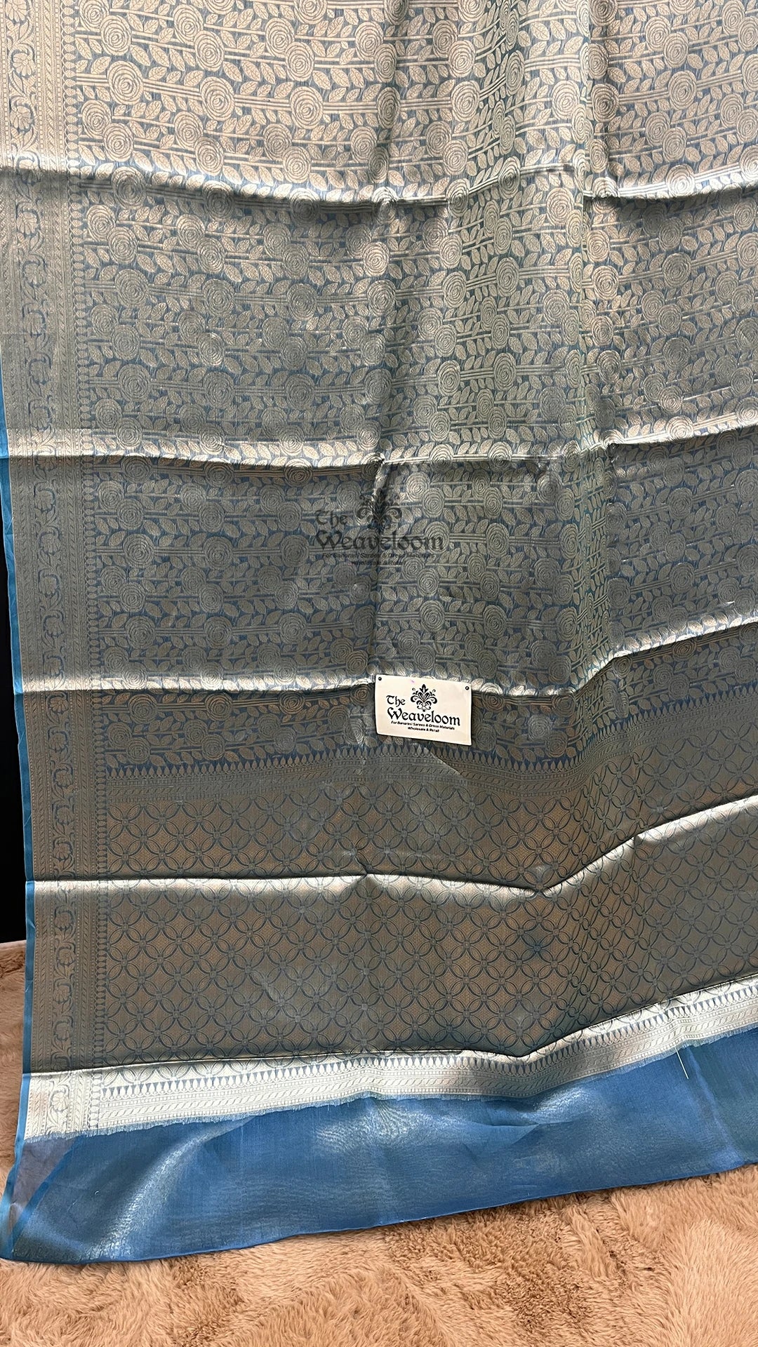 Firozi Blue Floral Brocade Tissue Silk Pure Banarasi Saree by The Weaveloom