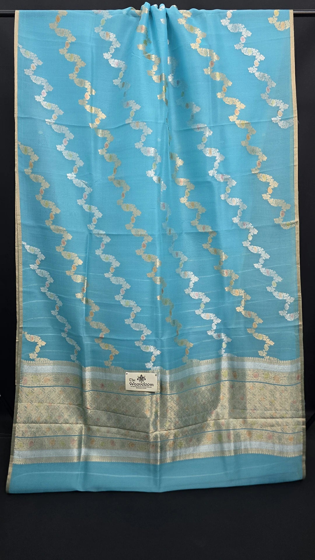Firozi Blue Kora Silk Banarasi Saree with Sona Rupa Zari Wave Pattern by The Weaveloom