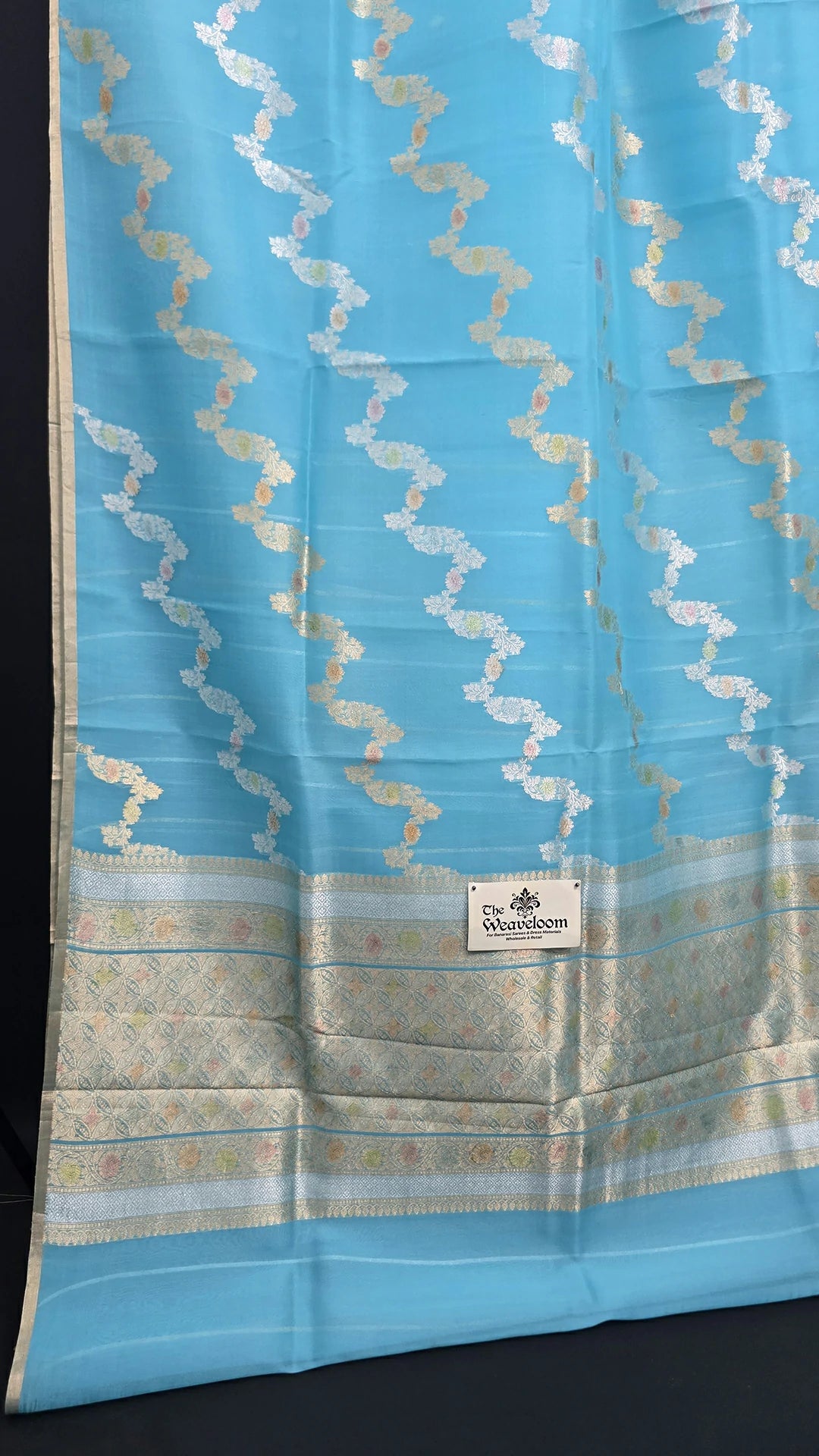 Firozi Blue Kora Silk Banarasi Saree with Sona Rupa Zari Wave Pattern by The Weaveloom