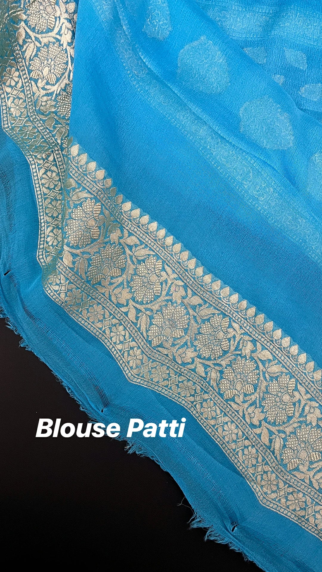Firozi Khaddi Georgette Banarasi Saree with Silver Water Zari Striped Booti Pallu by The Weaveloom