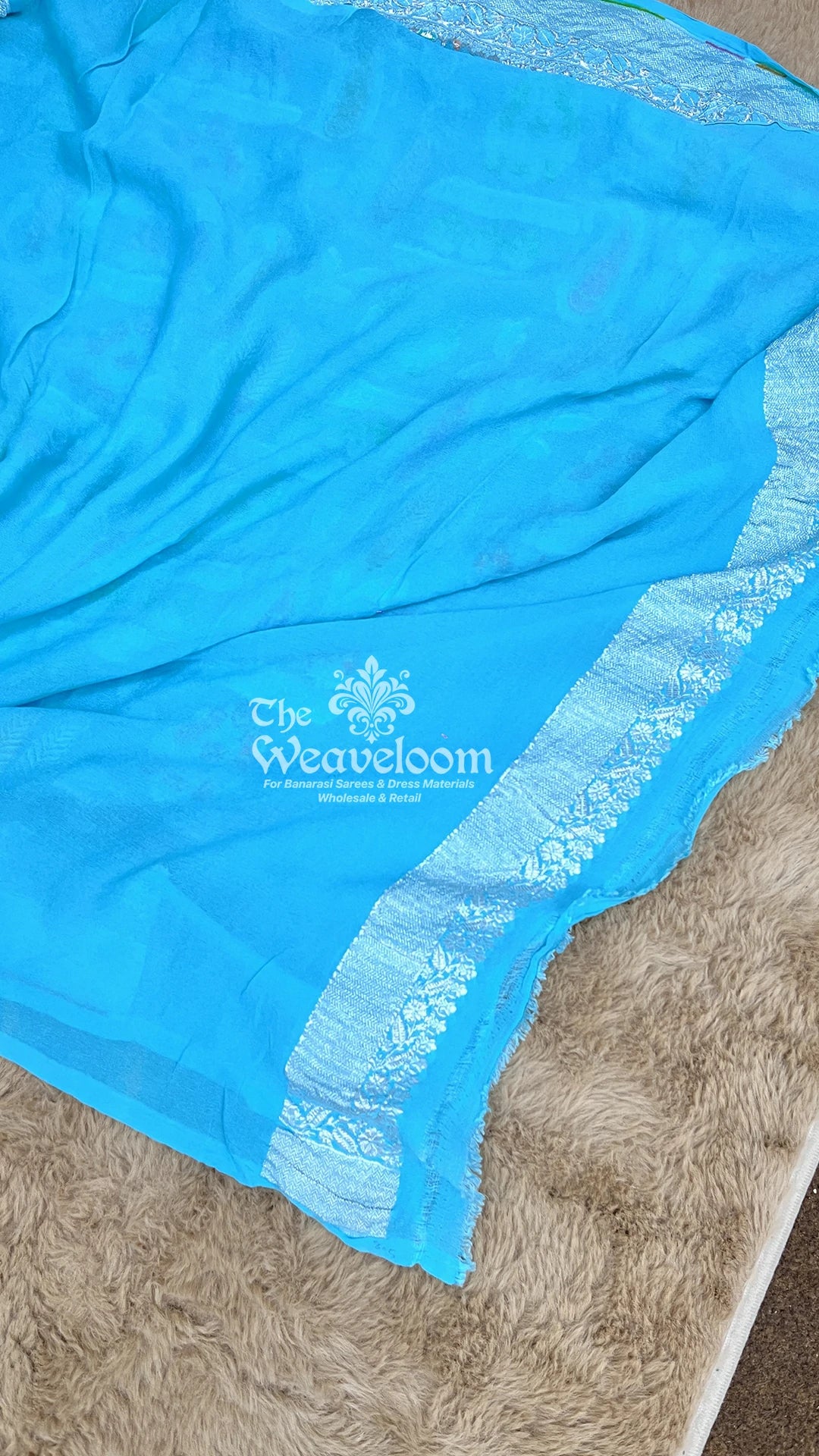 Firozi Meenakari Paisley Jaal Khaddi Georgette Pure Banarasi Saree by The Weaveloom
